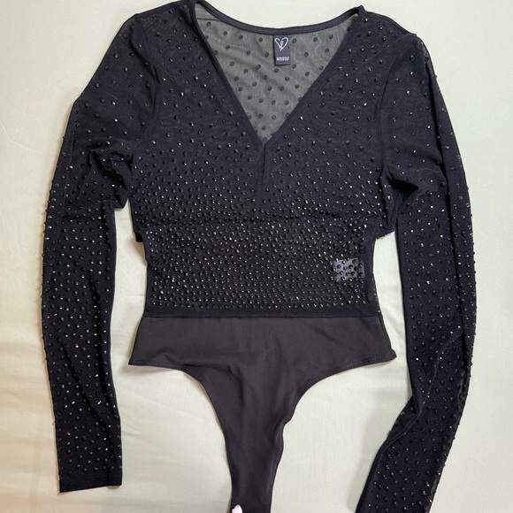 Windsor Tops - Windsor Black Studded Long Sleeve Bodysuit #43